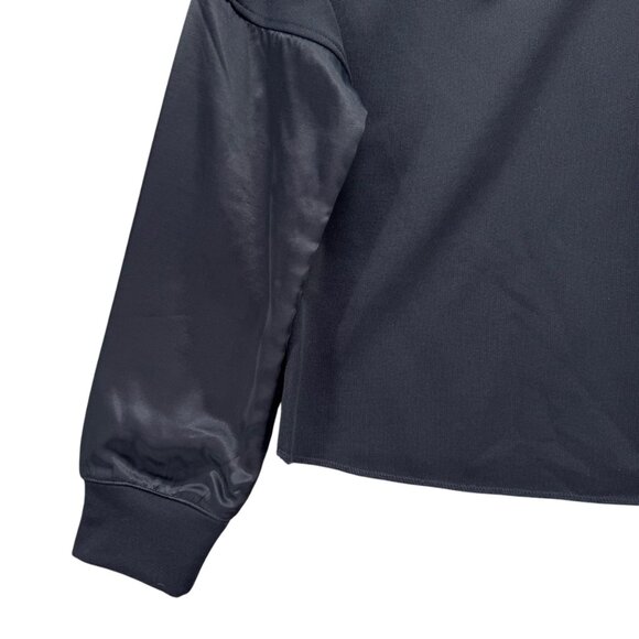 RTA Alessia Sweatshirt Womens Navy Cropped Contras French Terry Satin Panel Sz S - Picture 11 of 11